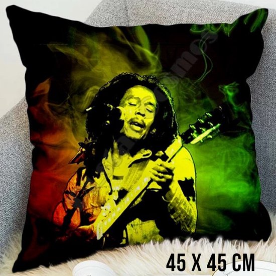 Allernieuwste® Kussen Reggae Bob Marley - Kussenhoes polyester peach skin Perzikhuid - Reggae Ska Kussenovertrek - Kleur 45 x 45 cm