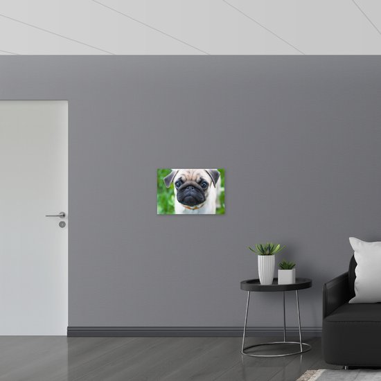 Vlag - Schattige Mopshond Puppy - 60x40 cm Foto op Polyester Vlag