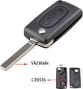 Citroen - klapsleutel behuizing - 2 knoppen - VA2 sleutelbaard zonder zijgroef - CE0536 met batterijhouder in de achterdeksel