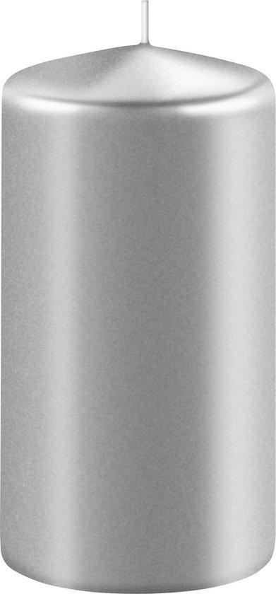 Enlightening Candles Cilinderkaars/stompkaars - Metallic Zilver - 58 branduren - 6 x 15 cm