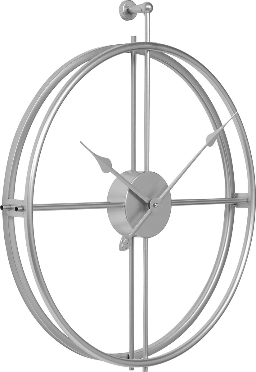 LW Collection moderne wandklok zilver 42cm - Kleine industriële wandklok Alberto zilverkleurig - minimalistische klok - Wandklok industrieel