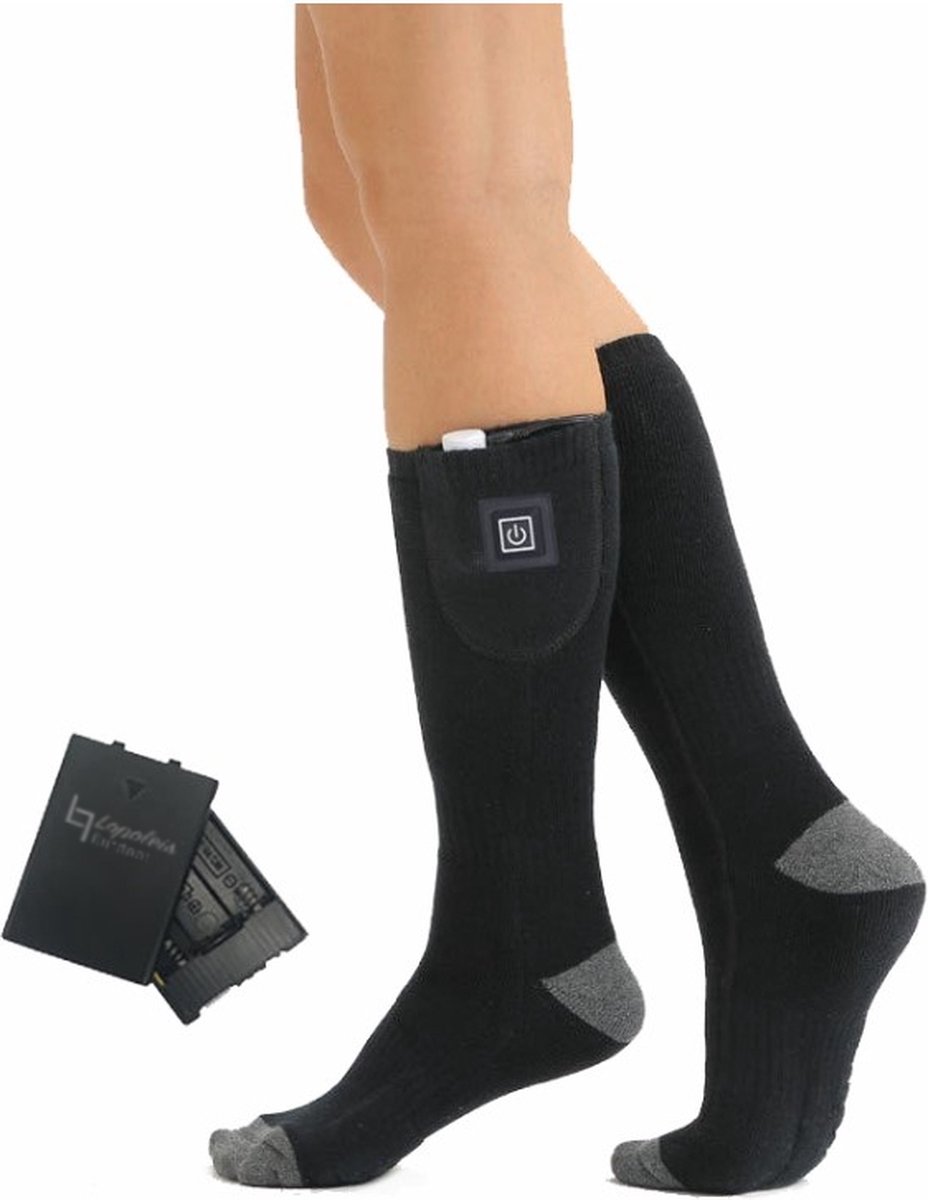 Lopoleis® Verwarmde Sokken – Unisex – One Size Fits All – Elektrische Sokken Zwart – Verwarmde Sokken met 3 Warmtestanden – Thermosokken Maat 38-45 – Sokken Heren en Dames – Socks – Inclusief Accudoosje – AA Batterij