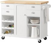 Simpletrade Cuisine - Chariot de cuisine sur roulettes - Wit - MDF - 107x93x45cm