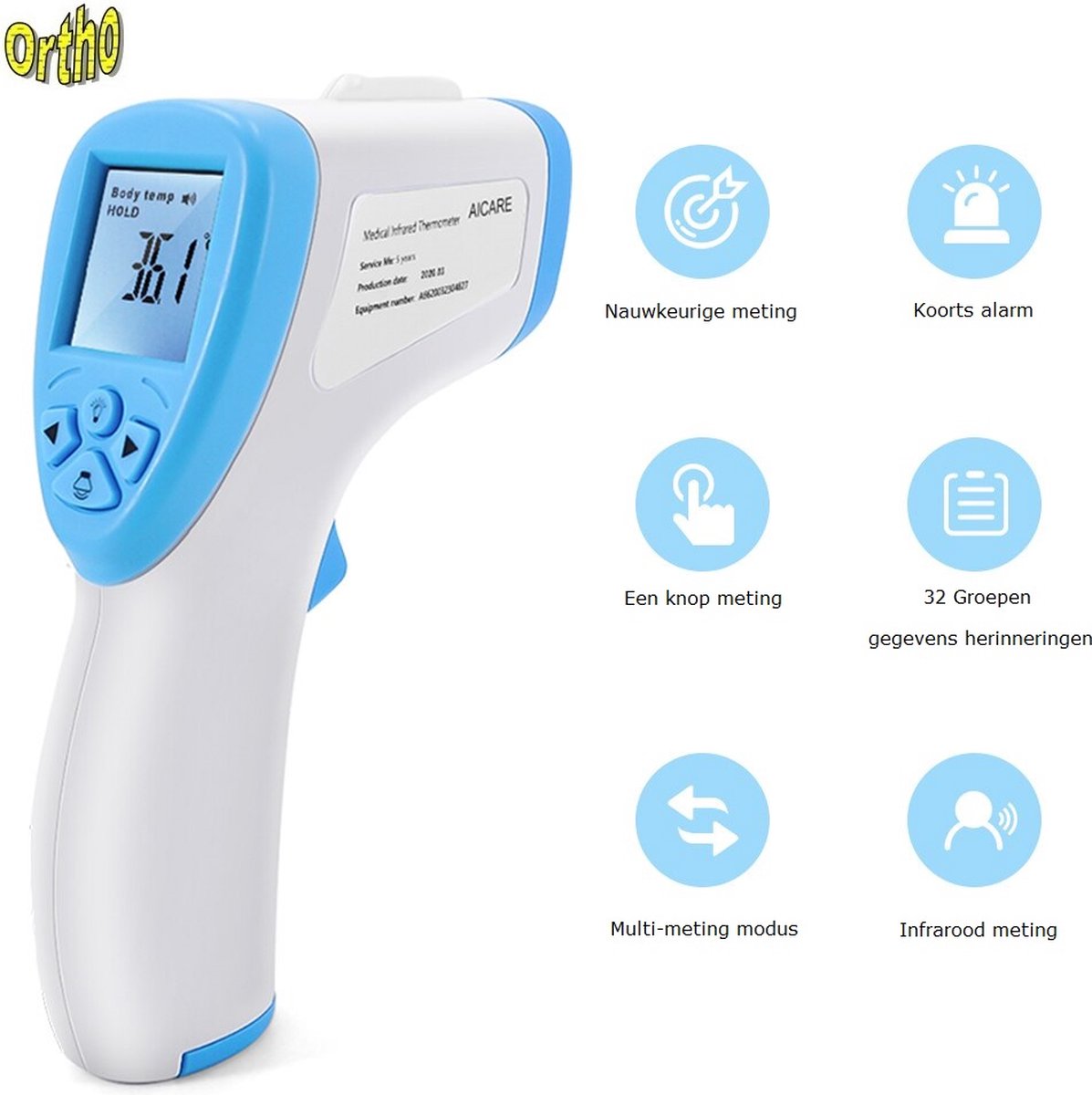Ortho® - Nauwkeurige en snelle infrarood thermometer baby, kinder-,  volwassenen... | bol.com