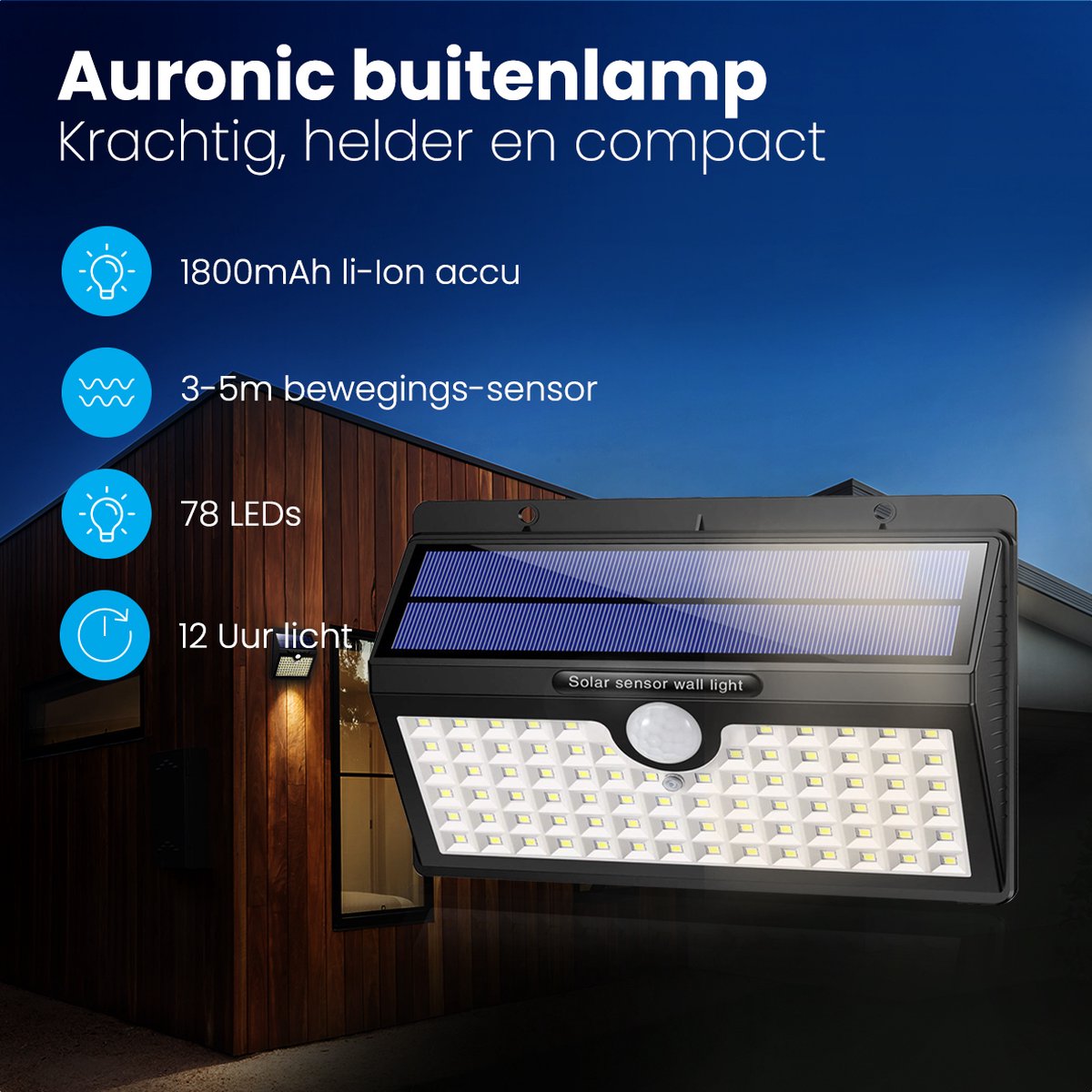 Auronic Solar Buitenlamp met Bewegingssensor - Wandlamp met Sensor -  Zonne-energie -... | bol.com