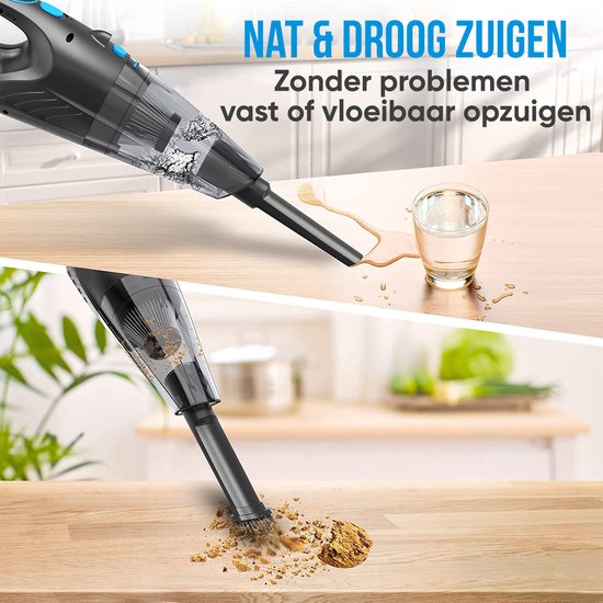 Strex Kruimeldief Draadloos & Snoerloos - Handstofzuiger voor Auto - Kruimelzuiger Nat & Droog - Mini Stofzuiger - 14000PA - HEPA Filter - LED Verlichting - Extra Krachtig - Autostofzuiger met Opzetstukken
