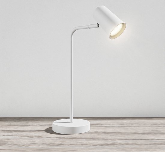HOFTRONIC - Lampe de table Riga LED Wit - GU10 - Inclinable et orientable - Moderne - Lampe de table de chevet Lampe de bureau - 1 cordon de 75 mètres Incl. Gradateur cordon (dimmable) - 4000K Lumière blanche neutre (H : 421mm)