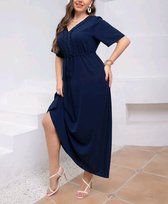 Korte mouw donkerblauw sexy elegant jurk dagelijks of speciale gelegenheidsjurk avondjurk jurk 5XL EU 52 / 54