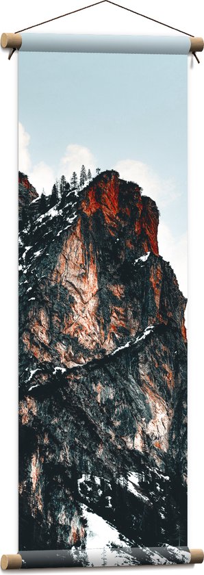 WallClassics - Textielposter - Bergtoppen met Sneeuw - 30x90 cm Foto op Textiel