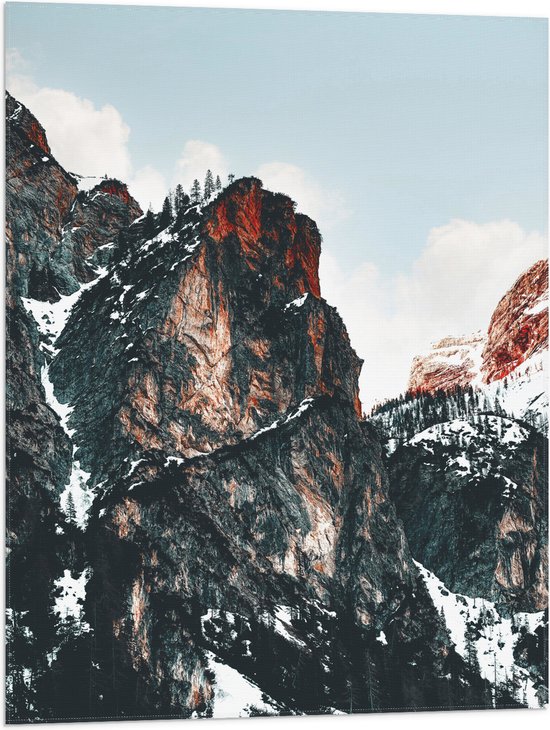 WallClassics - Drapeau - Sommets de montagne avec neige - 60x80 cm Photo sur drapeau en polyester