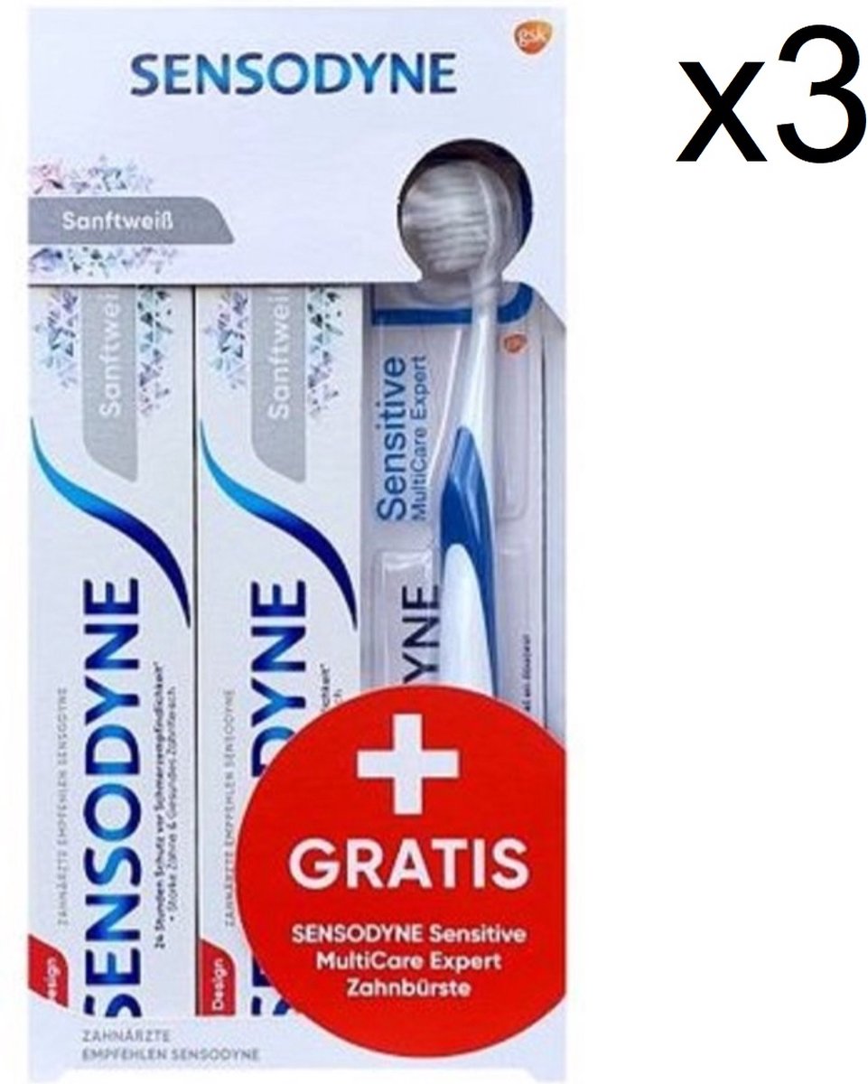 Sensodyne Sensitive Whitening Multicare Expert 2 x Tandpasta + Gratis Tandenborstel x 3 = HALFJAAR VOLUME
