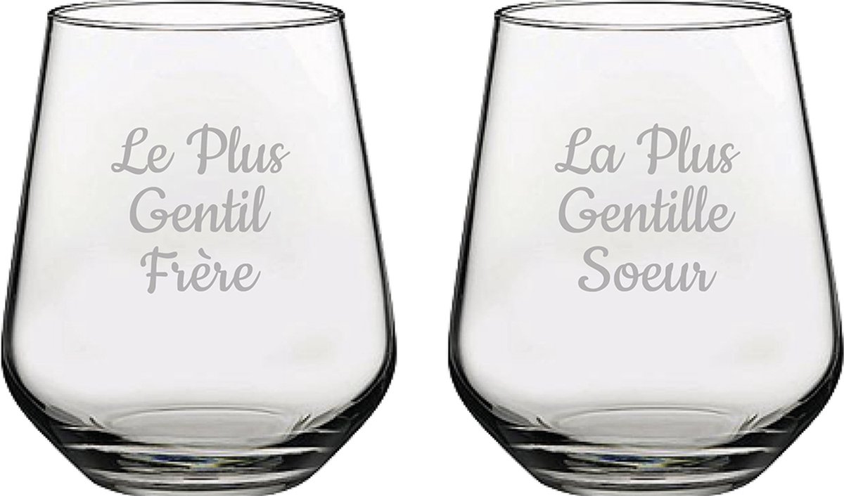 Drinkglas gegraveerd - 42,5cl - Le Plus Gentil Frère & La Plus Gentille Soeur