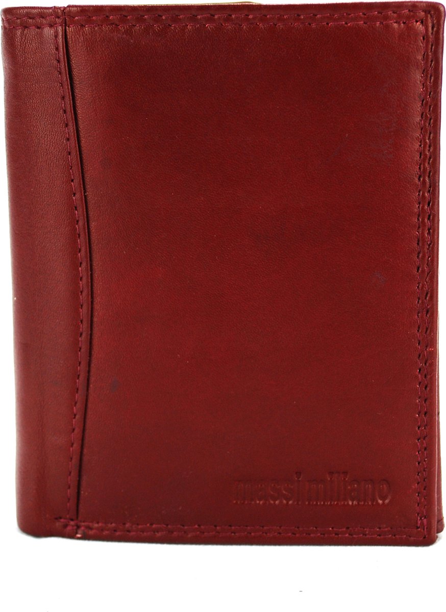 Massi Miliano Portemonnee Nappa Leer Rood -Staand Model- 9x2x12cm - ( PHXW-310NC-36)