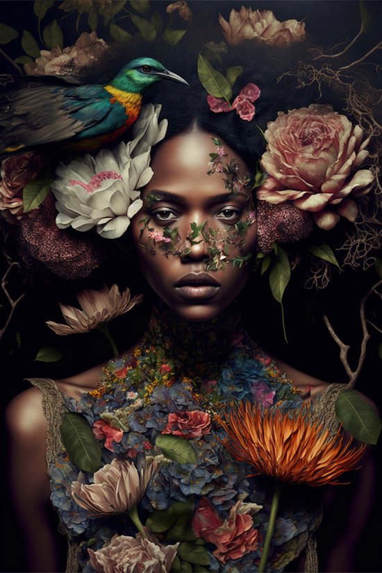 Vrouw met bloemen #3 poster - 100 x 140 cm