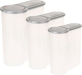 ToCi Lot de 3 boîtes de rangement, boîtes à saupoudrer, boîtes à saupoudrer, boîtes ménagères, boîte de rangement, cuisine en 3 tailles, couleur : gris transparent