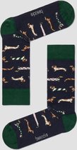Grappige Sokken Marineblauw met Teckels in Bio katoen maat 41-46 - Teckels - Zacht - Trendy geschenk - Trendy Cadeau - Verjaardag - Geschenk - Kerst