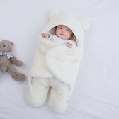BonBini´s Teddy bear wikkeldeken newborn Deluxe - zachte witte teddy beer inbakerdoek newborn baby - 0-3 maanden - Wit