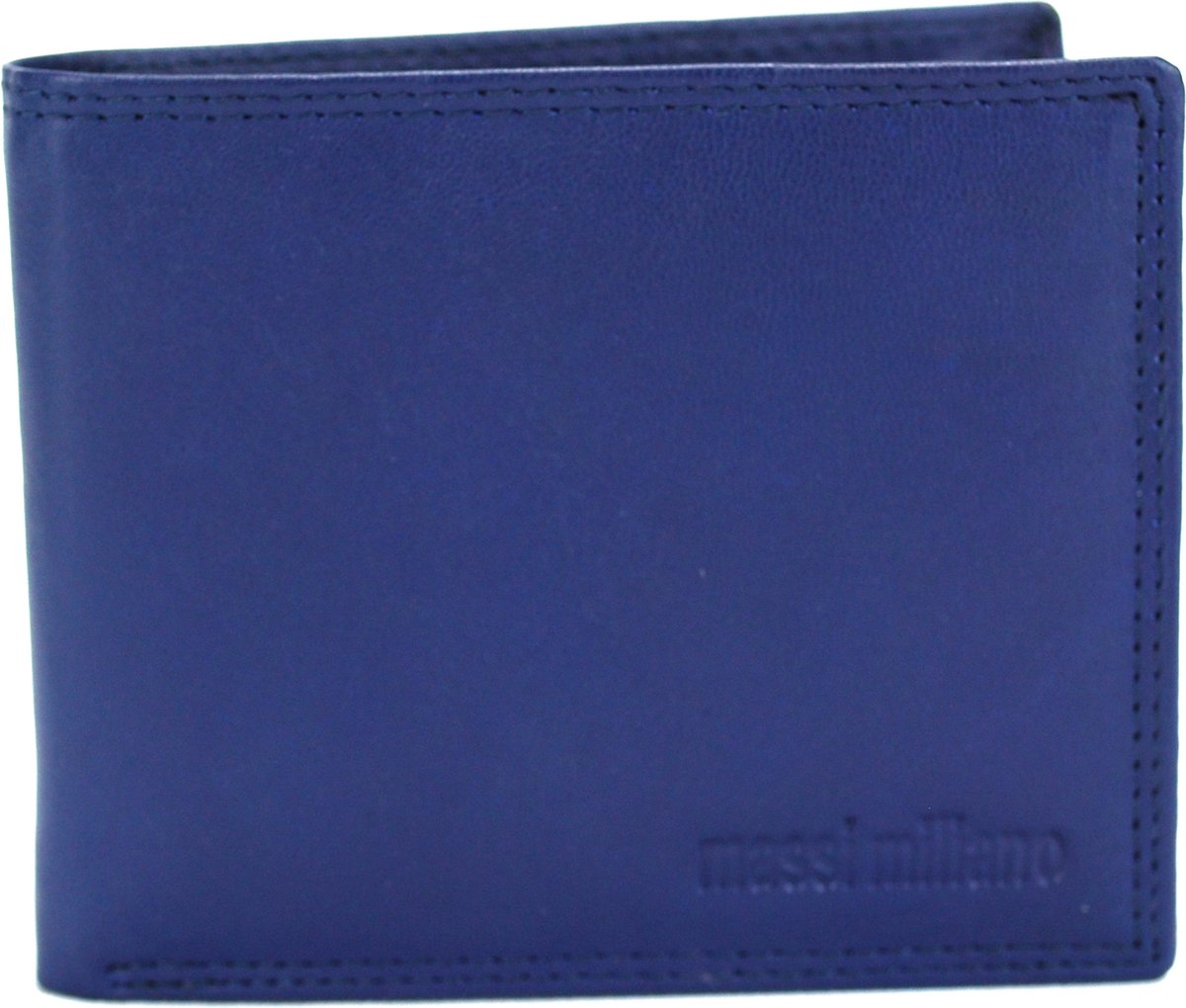 Massi Miliano Portemonnee Heren Rundleer Navyblauw - Billfold - ( PHXW-307-9) - 11x2x9.5cm -