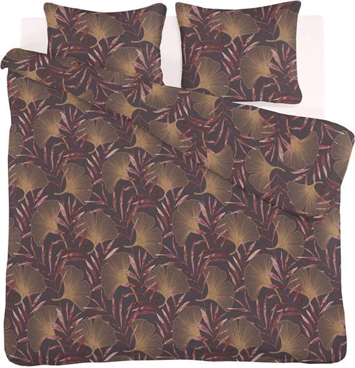 iSeng Golden Leaves Dekbedovertrek - Tweepersoons - 200x200/220 cm - Bordeaux