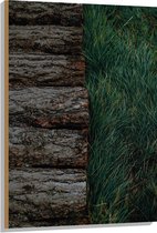 WallClassics - Hout - Houten Pad langs Grasveld - 70x105 cm - 12 mm dik - Foto op Hout (Met Ophangsysteem)