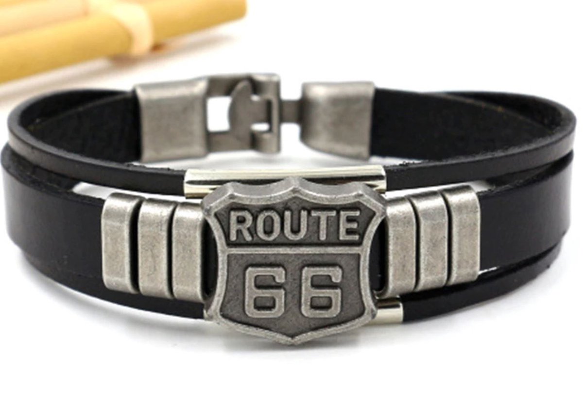 Multilayer lederlook armband Route 66