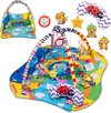 Lionelo Anika Plus 2-in-1 babygym en speelkleed. Een kleurrijk kleed met veel dieren en losse speeltjes.