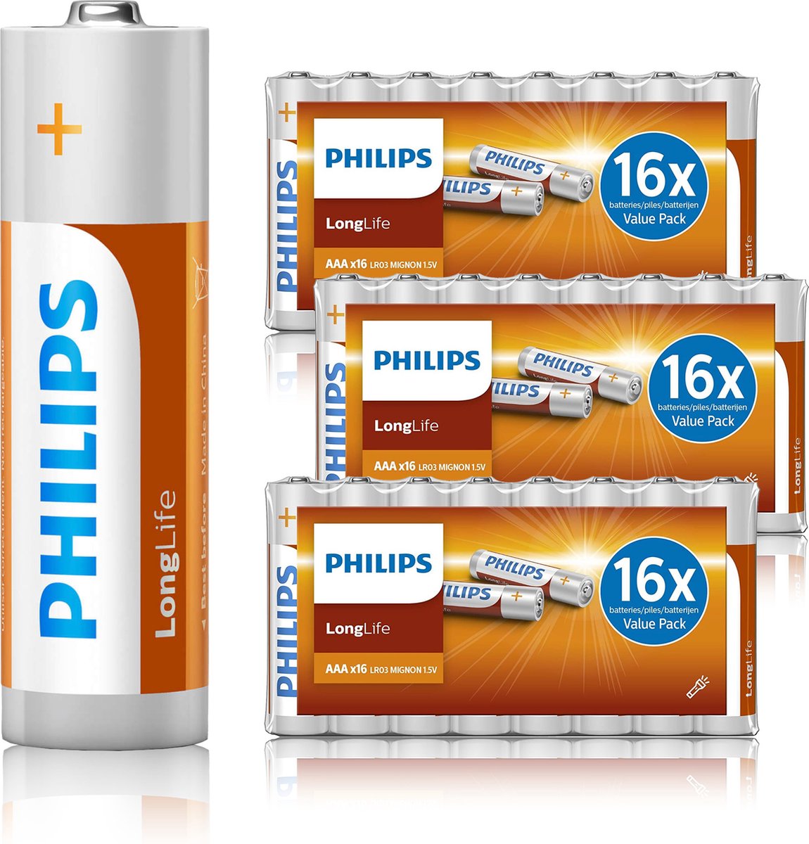 Philips AAA Longlife Batterijen - 48 stuks | bol.com