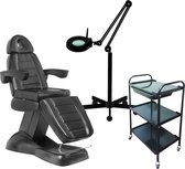 MBS elektrische Behandelstoel volledige set - Professioneel - Manicure - Pedicure - Gezichtsbehandeling - zwart - Incl. Hoes - Loeplamp - tafel(62)