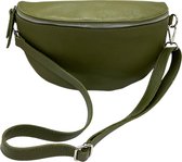 Dames Lederen heuptas schoudertas leer tas/Made in Italië Olijfgroen/Armygroen