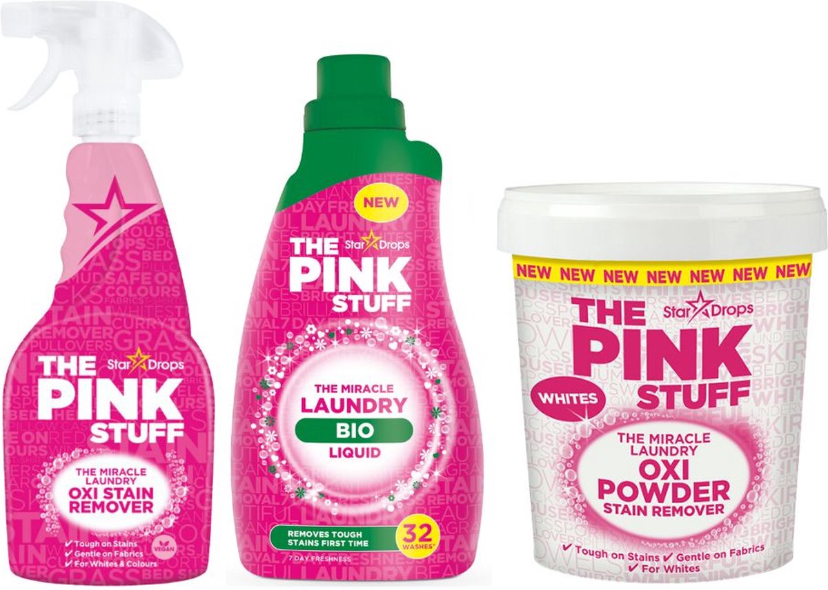Combinatieset: The Pink Stuff - Biologische Wasgel + Vlekverwijderaar voor witte was + Vlekverwijderaar Spray