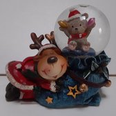 Boule à neige dormant orignal de Noël sur un sac bleu en 3d avec un ours en peluche de 7 cm de haut dans la sphère