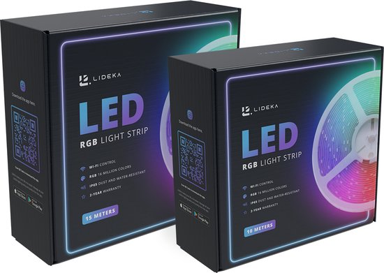 Lideka® - LED Verlichting Strips - Totaal 25 Meter - Pakket Van 10 + 15 - met Afstandsbediening - Gaming accesoires - Licht strip - Led Lights - Verlichting RGB