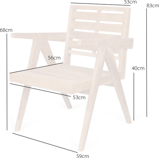 DETJER - Design Eetkamerstoel voor Buiten - 68x59 cm (L x B) - Hoogte:  83 cm - Kleur: Teak - Minimalistische Stijl