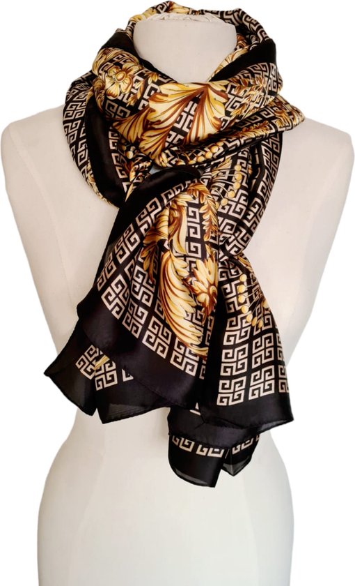 Dames sjaal satijn- XL sjaal 78X185 cm - Elegante bloemen print - zijden... bol.com
