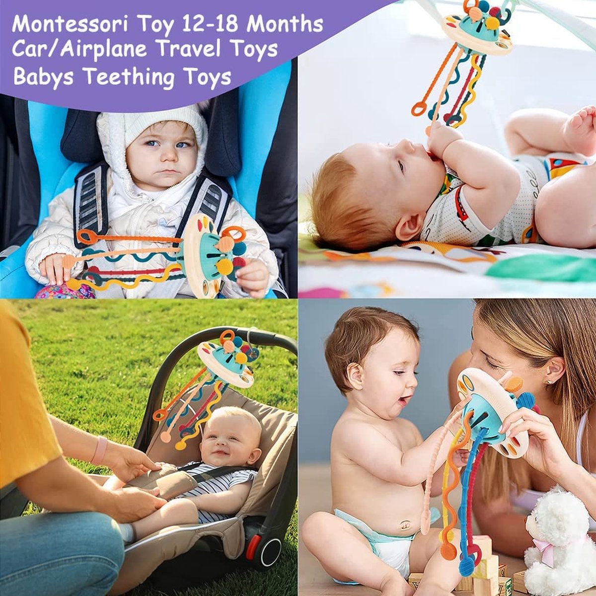 Jouets Montessori pour Bébés 6 12 18 Mois, Jouet d'activité en Silicone à  Cordon