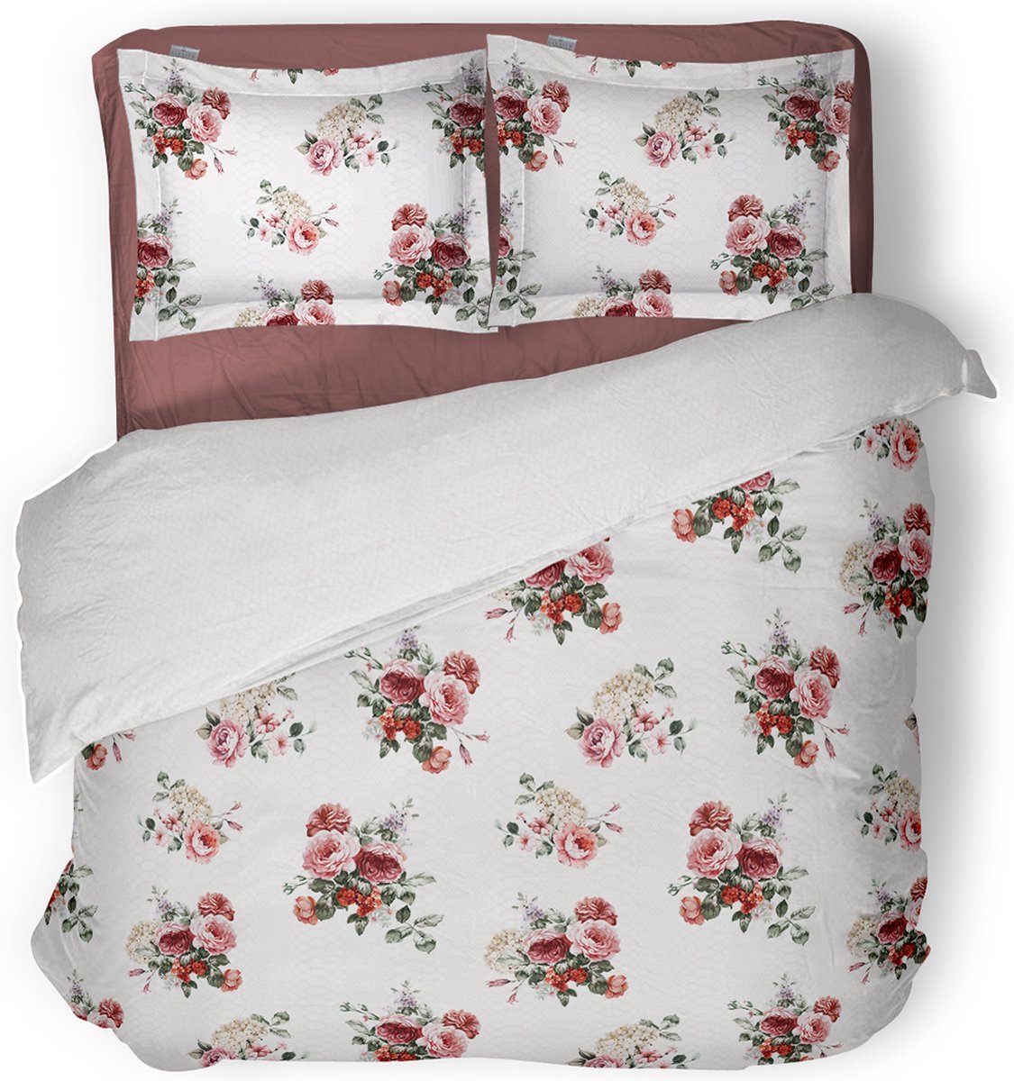 LINNICK Dekbedovertrek katoen Raspberry - white - 240x200/220cm - lits jumeaux