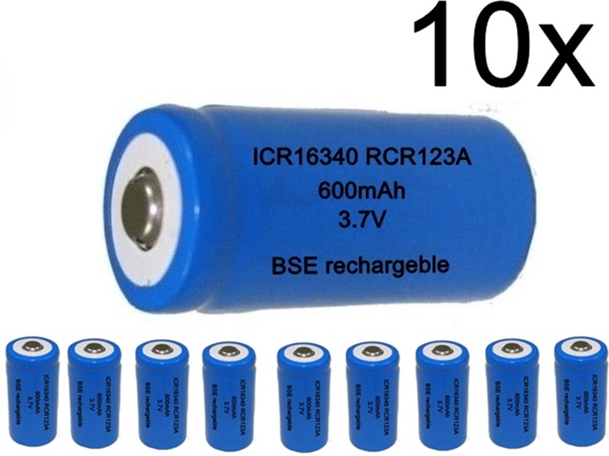 BSE ICR16340 16340 RCR123A 600mAh 3.7V oplaadbare lithiumbatterij - 10 Stuks