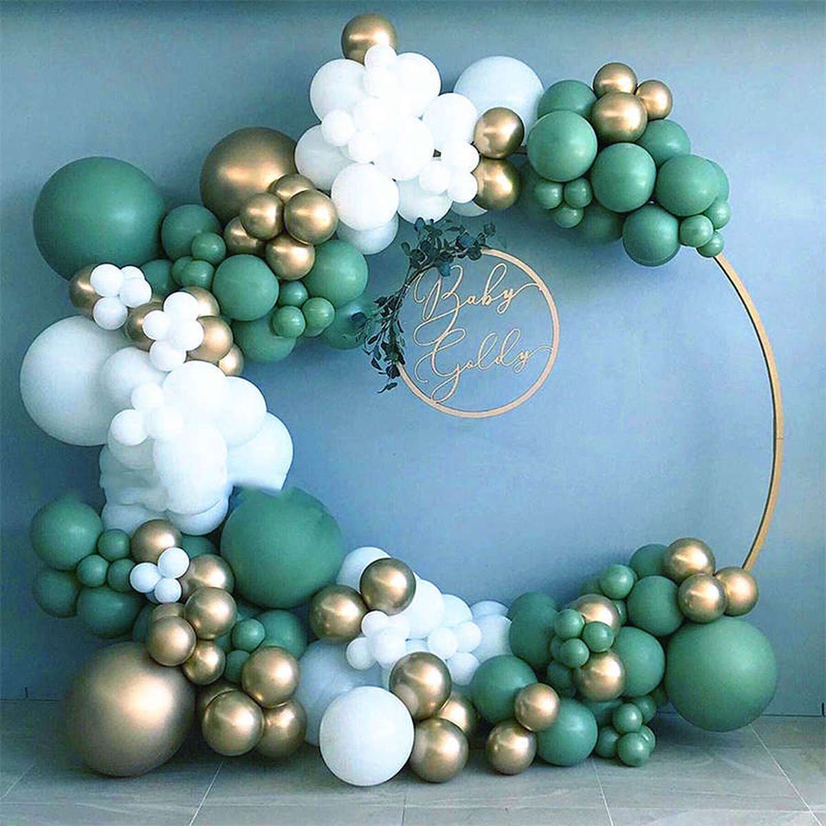 Ballonnenboog verjaardag versiering Babydouche - goud groen wit- 133 stuks ballonnen - huwelijk - bruiloft feestpakket