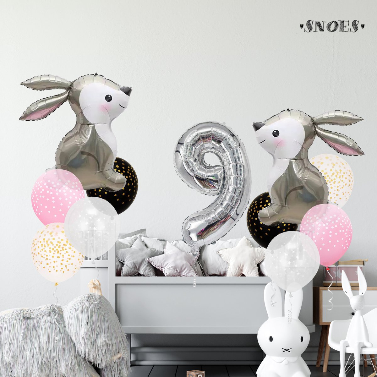Snoes Bosdier Lapin Sweet Rabbit Set de Ballons 3 Ans - Décoration  d'Anniversaire 
