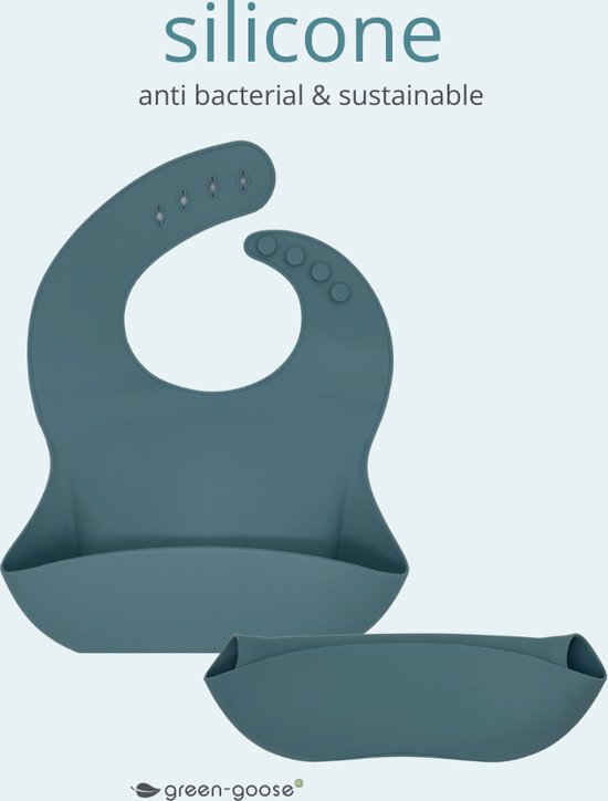 Set silicone slabbetjes blauw - 3 stuks waterdichte baby slabbetjes - zachte slab met opvangbakje - Unisex slabbers van Fayliin. — afbeelding 3
