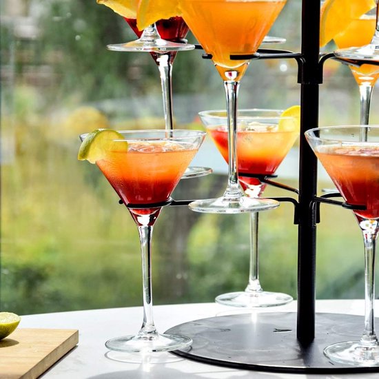 MikaMax Cocktail Boom - Support à Cocktail - Convient aux Verres à cocktail à Vin, Champagne et Cocktail - Réglable - Pour Max. 12 Verres - Acier - Zwart Mat