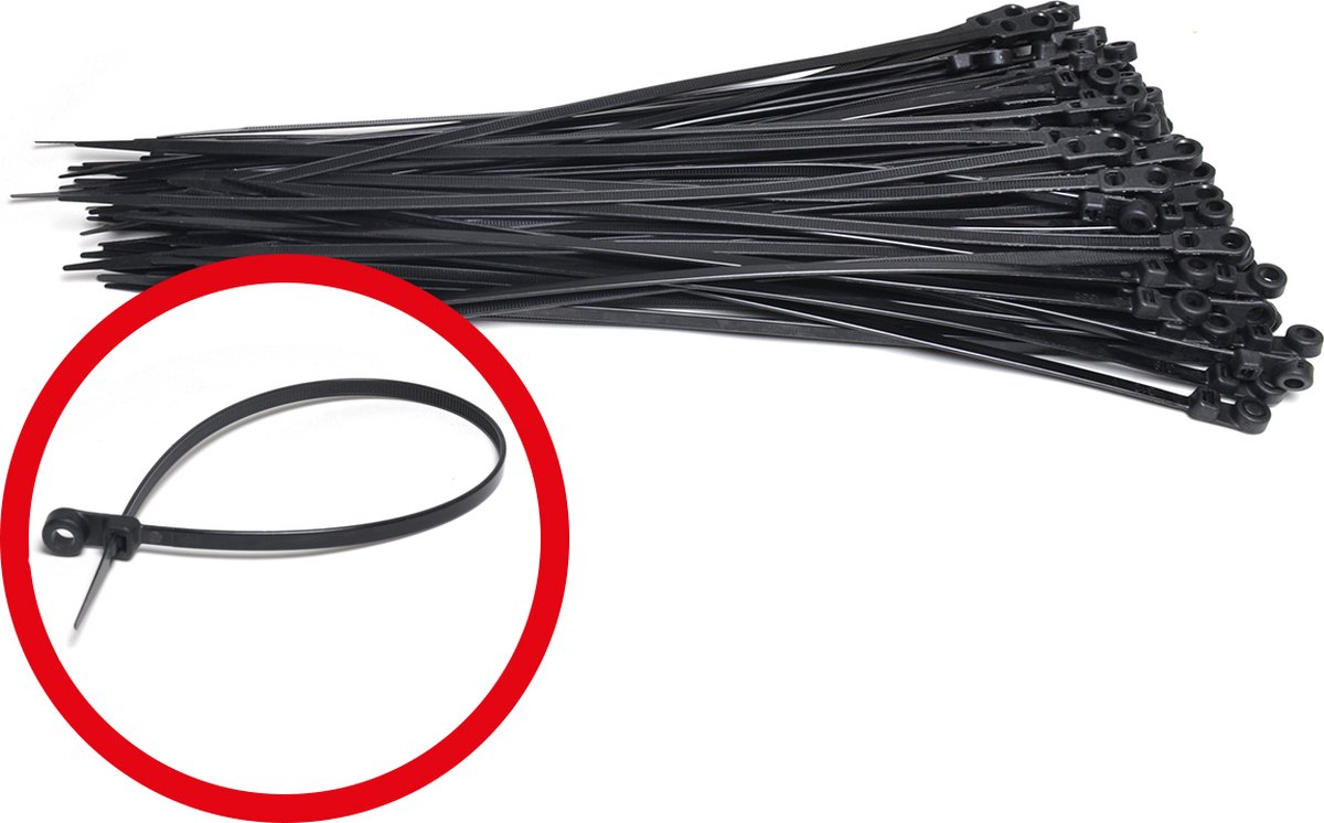 Kabelbinders met bevestigingsoog 4,8mm x 300mm zwart