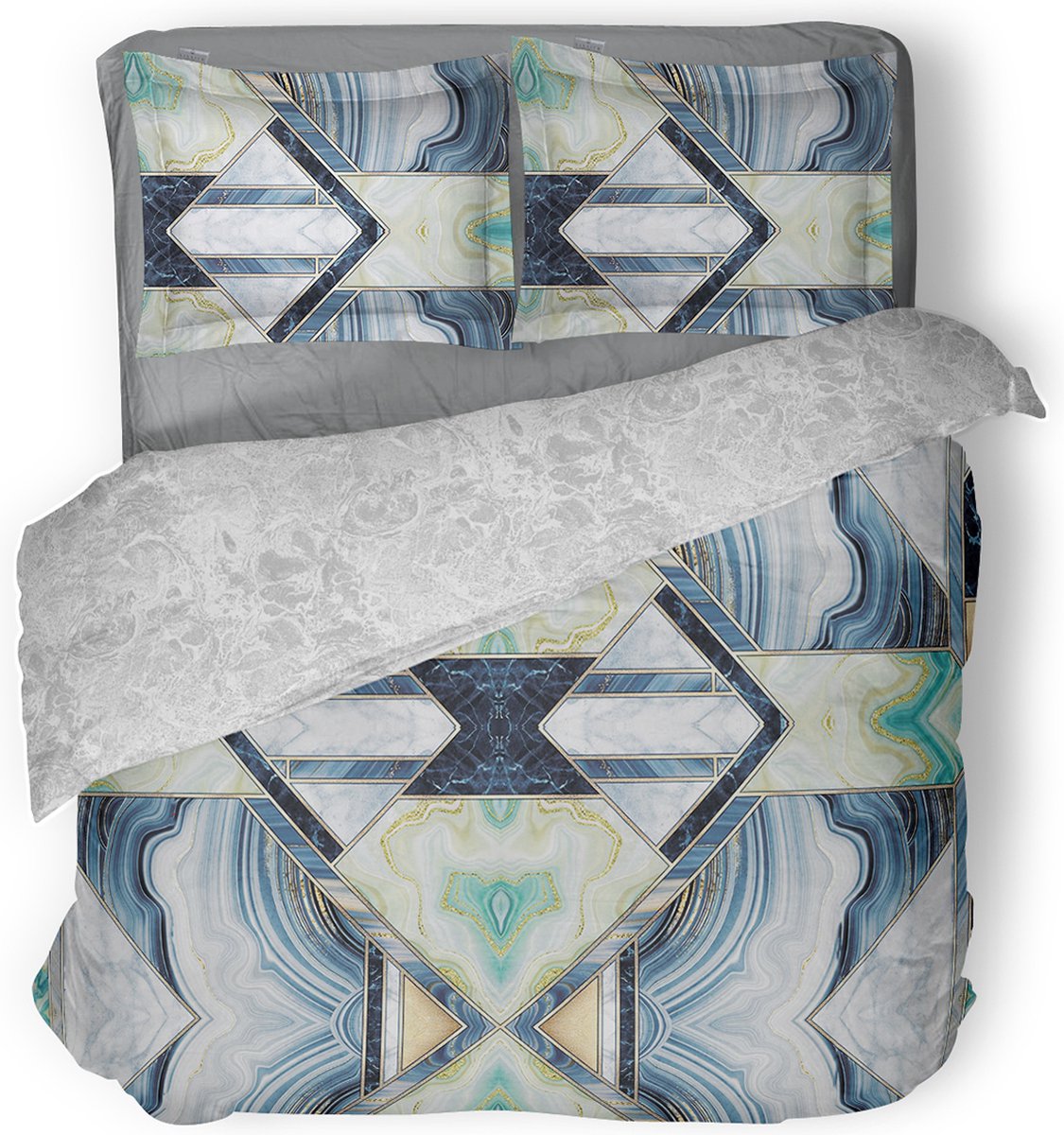 LINNICK Dekbedovertrek katoen Marble Patch - blue - 240x200/220cm - lits jumeaux