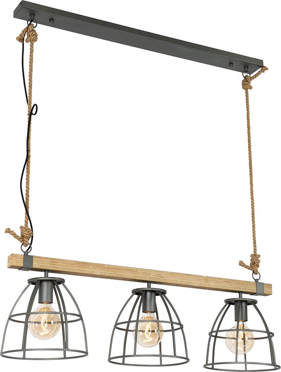 QAZQA arthur - Lampe à suspension industrielle table à manger pour au-dessus de la table à manger | en salle à manger - 3 lumières - L 92 cm - Marron - Industriel - Salon | Chambre à coucher | Cuisine