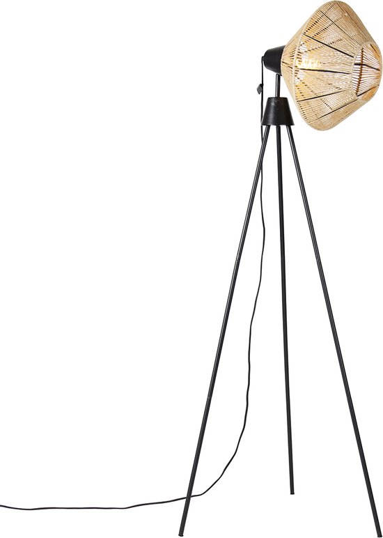 QAZQA jenthe - Landelijke Tripod | driepoot vloerlamp | Staande Lamp - 1 lichts - H 140 cm - Naturel - Woonkamer | Slaapkamer | Keuken