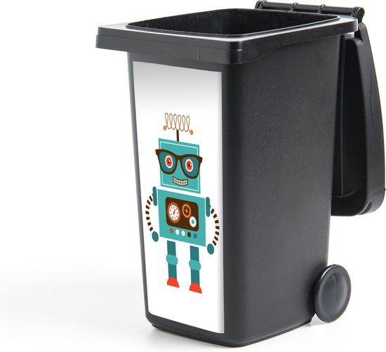 Container sticker Robot - Bril - Tandwielen - Gezicht - Jongens - Kids - 38x80 cm - Kliko sticker