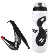Bidon avec porte-bidon Set Vélo - Wit- Zwart - Bidon léger (650 ml) + Support - Porte-bidon VTT Antidérapant - Vélo de route