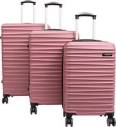 Tobeyz 3 Delige Roze Kofferset - 3 Delige Trolleyset - Handbagagekoffer met slot - Lichtbruine Bagageset - Handbagage en Grote Koffer - Verplaatsbaar op 4 Wielen - Stevig ABS - Lichtgewicht