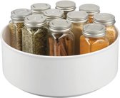 mDesign - Plateau tournant - carrousel/étagère à épices - rangement idéal dans la cuisine pour l'huile de cuisson, les herbes, les épices, les bouteilles, les canettes et les bocaux - profond/plastique - blanc
