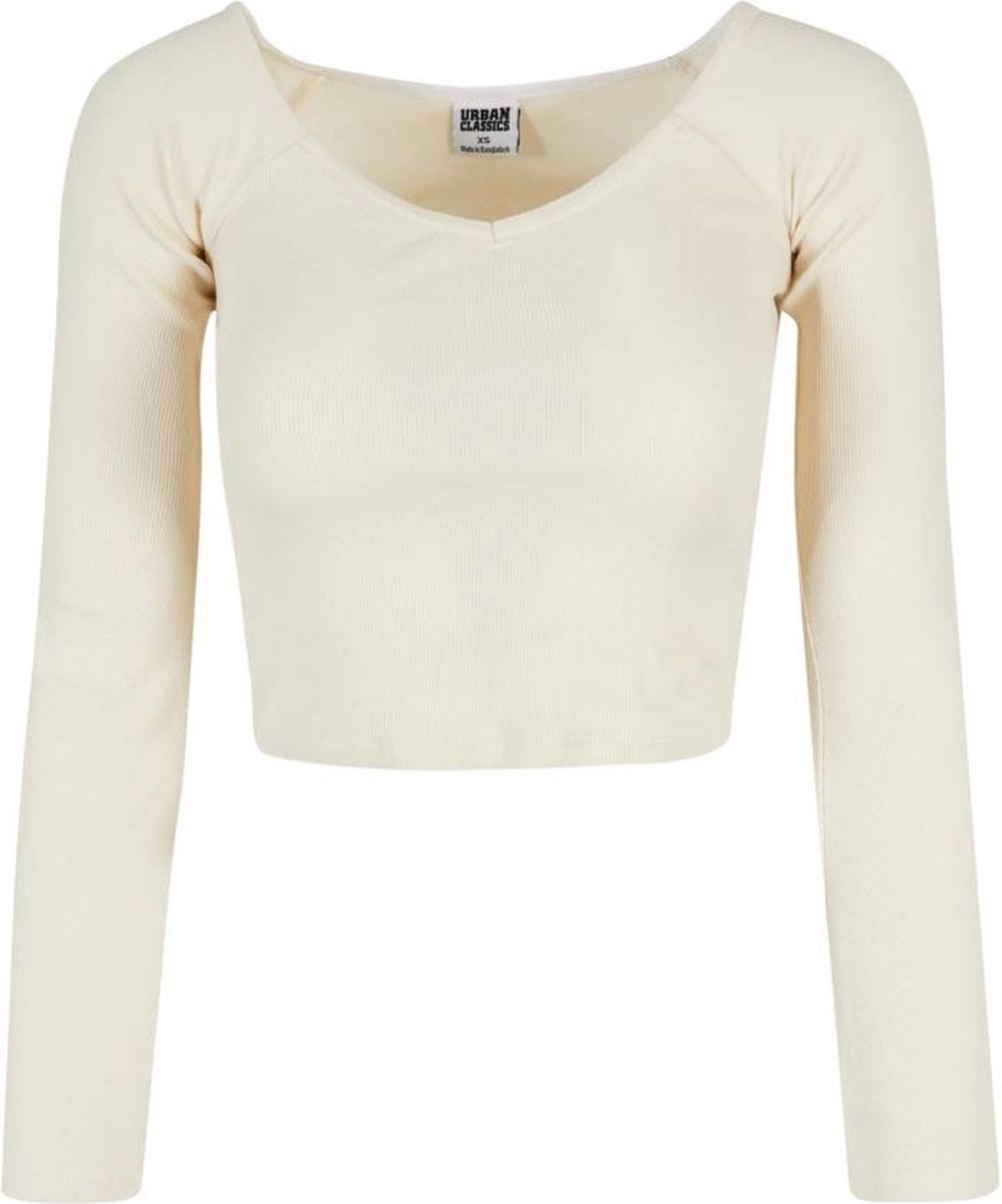 Urban Classics Short Rib Wide V-Neck Longsleeve top 5XL Ivoorkleurig